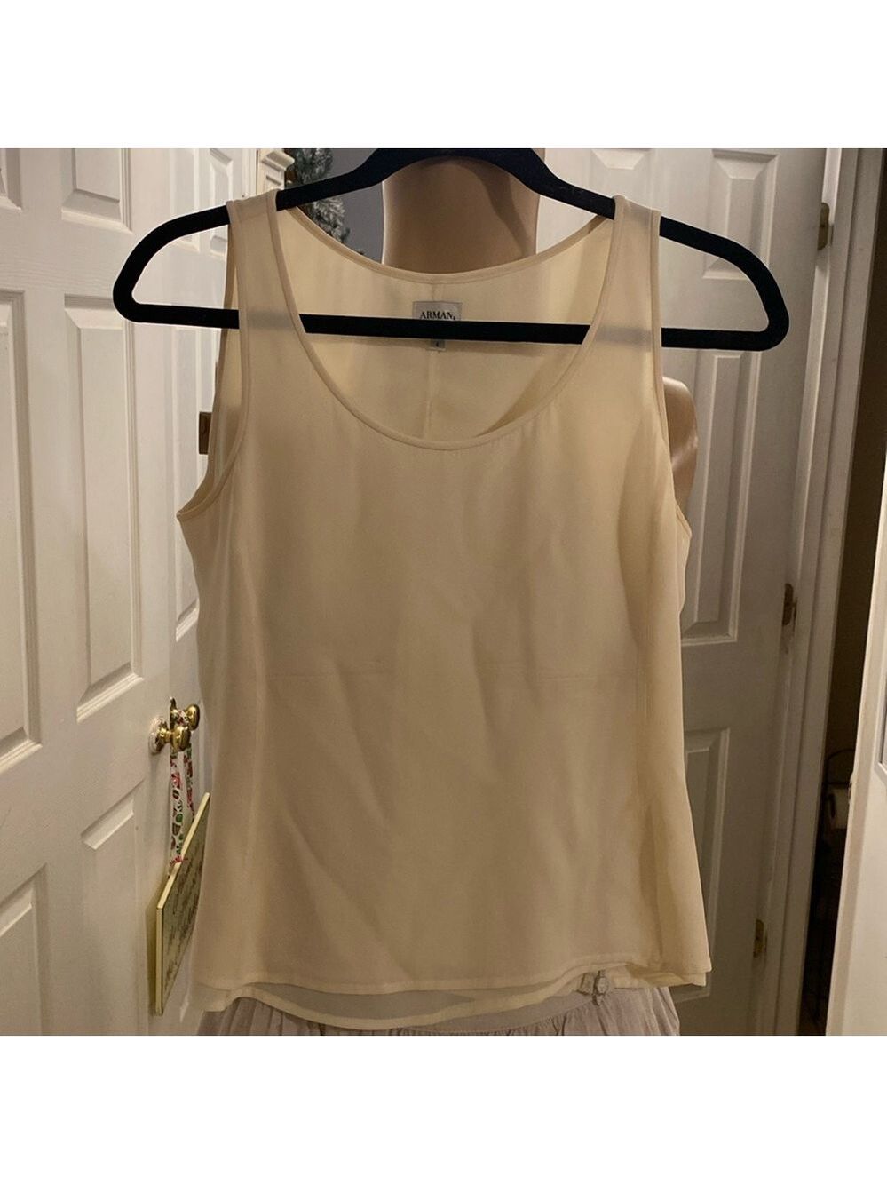 Armani Collezioni Cream Sleeveless Silk Tank Top